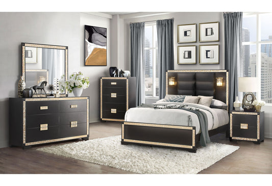 Blake - 4 Piece Full Bedroom Set - Black / Gold