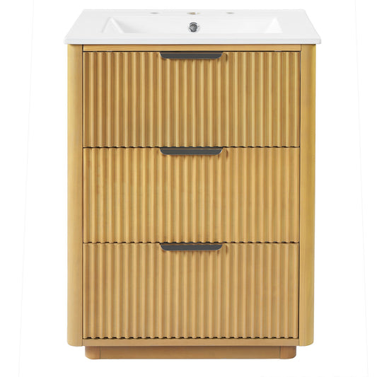 Bathroom Vanity With Sink, Open Shelf & Closed Storage - Natural Wood