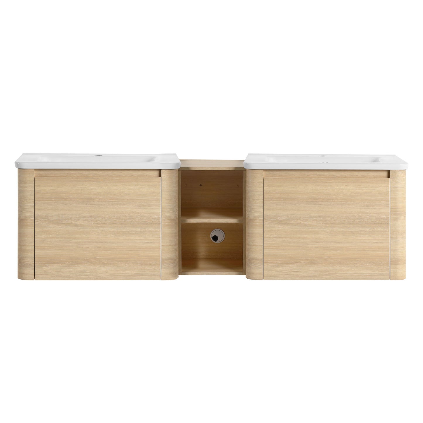 Wall Mounted Bathroom Vanity With Sink And Storage Shelves, Soft Close Doors