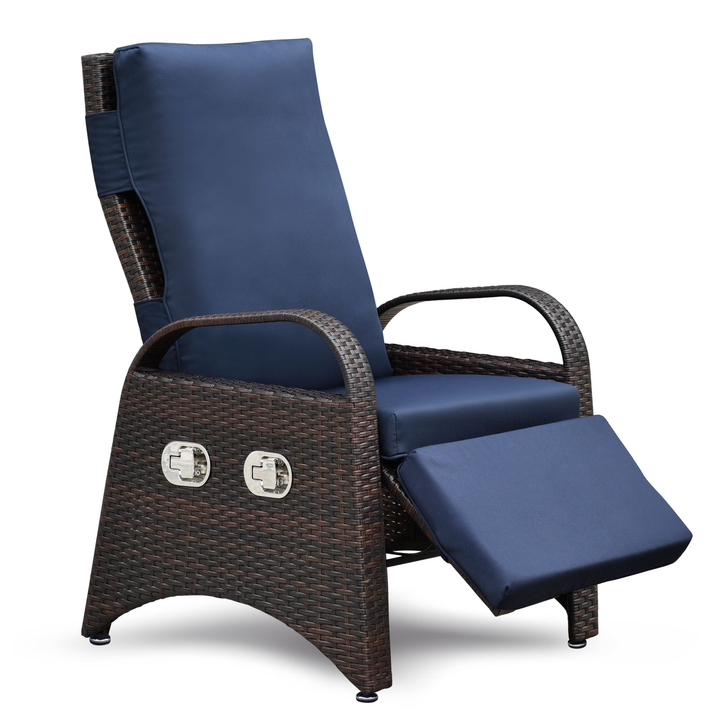 Outdoor Recliner Chair, Separate Adjustment Mechanism Pe Wicker Adjustable Reclining Lounge Chair And Removable Soft Cushion, Modern Armchair And Ergonomic For Home, Sunbathing Or Relaxation - Navy Blue