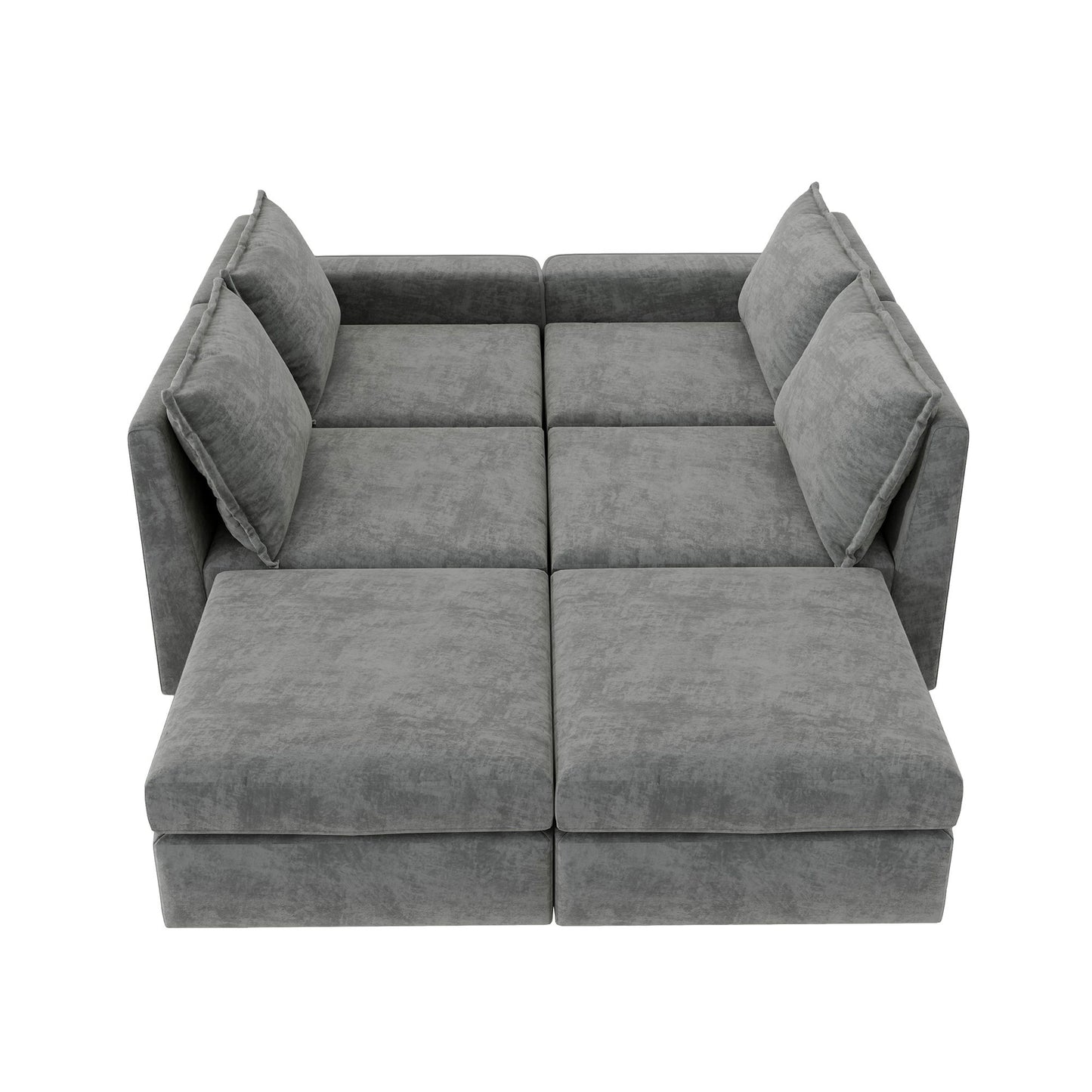 Chenille Modular Sectional Sofa, U Shaped Reversible Couch, Free Combination, 6 Seat Sleeper Sofa Bed With Ottoman, Convertible Oversized Indoor Furniture - Gray