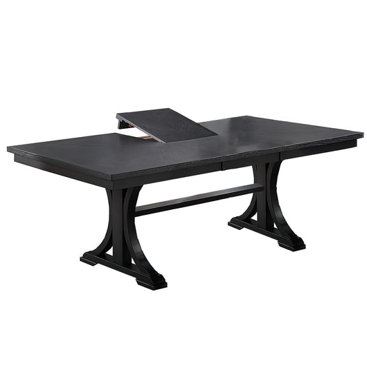 Rectangle Dining Table With Butterfly Leaf, Trestle Base - Charcoal