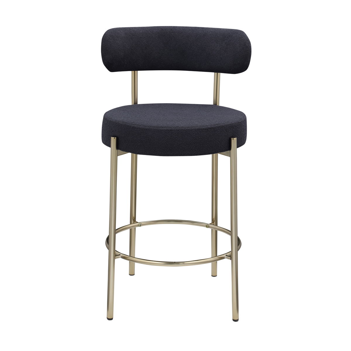 Modern Sherpa Counter Height Stools, Uphsoltered Seat Height Barstools With Brushed Brass Metal Legs Round Low Back Kitchen Stools With Footrest For Dining Room (Set of 2)