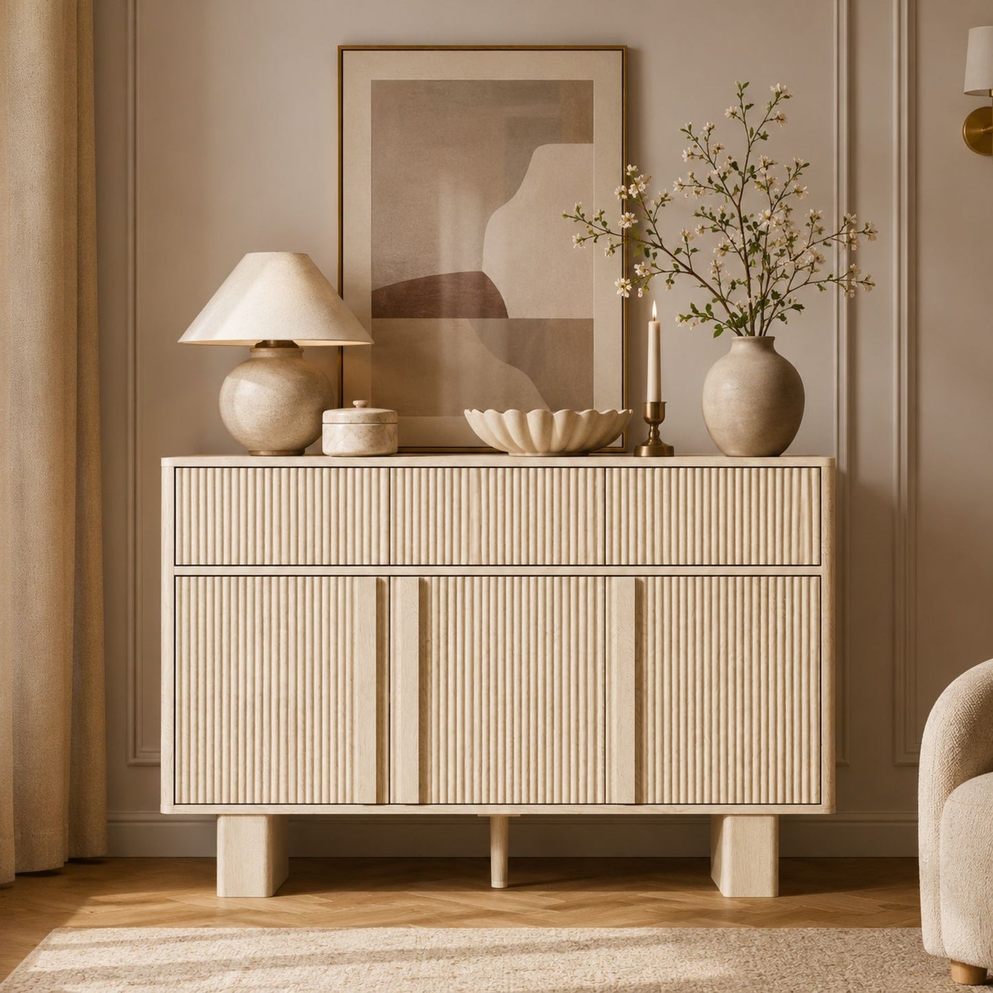 Curved Credenza, Wide Storage Cabinet For Dining Room
