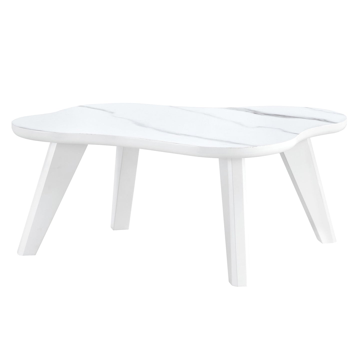 Modern Minimalist White Imitation Marble Table Top With Solid Wood Legs, Cloud Shape Computer Desk And Game Table