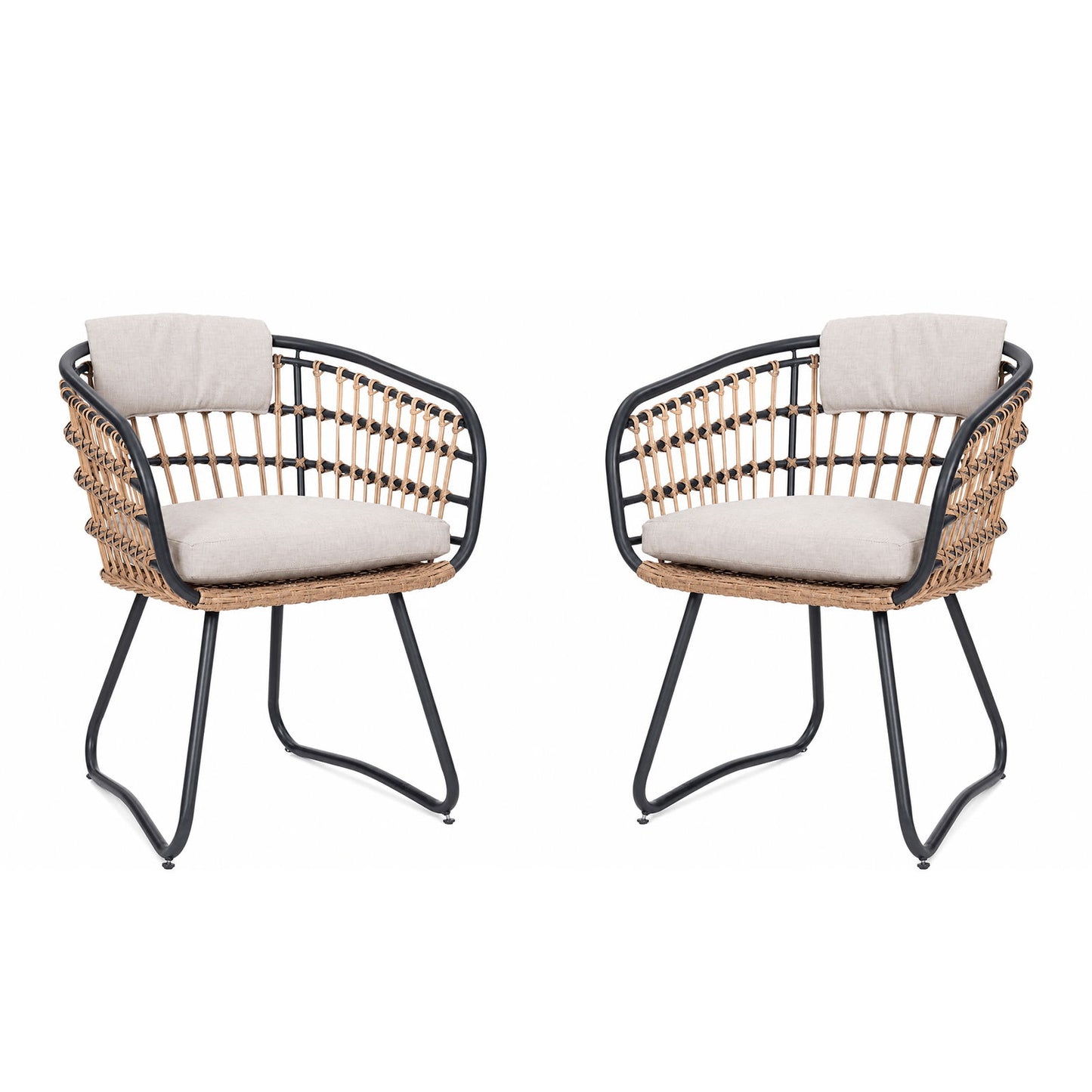 Patio All Weather Armchairs With Cushions (Set of 2) - Beige