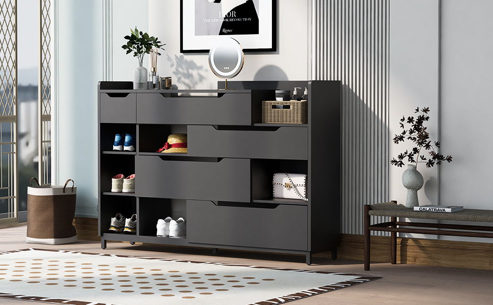 Shoe Storage Cabinet For Entryway With Drawers And Shelves, Modern Shoe Organizer Cabinet, Free Standing Shoe Rack For Hallway, Living Room