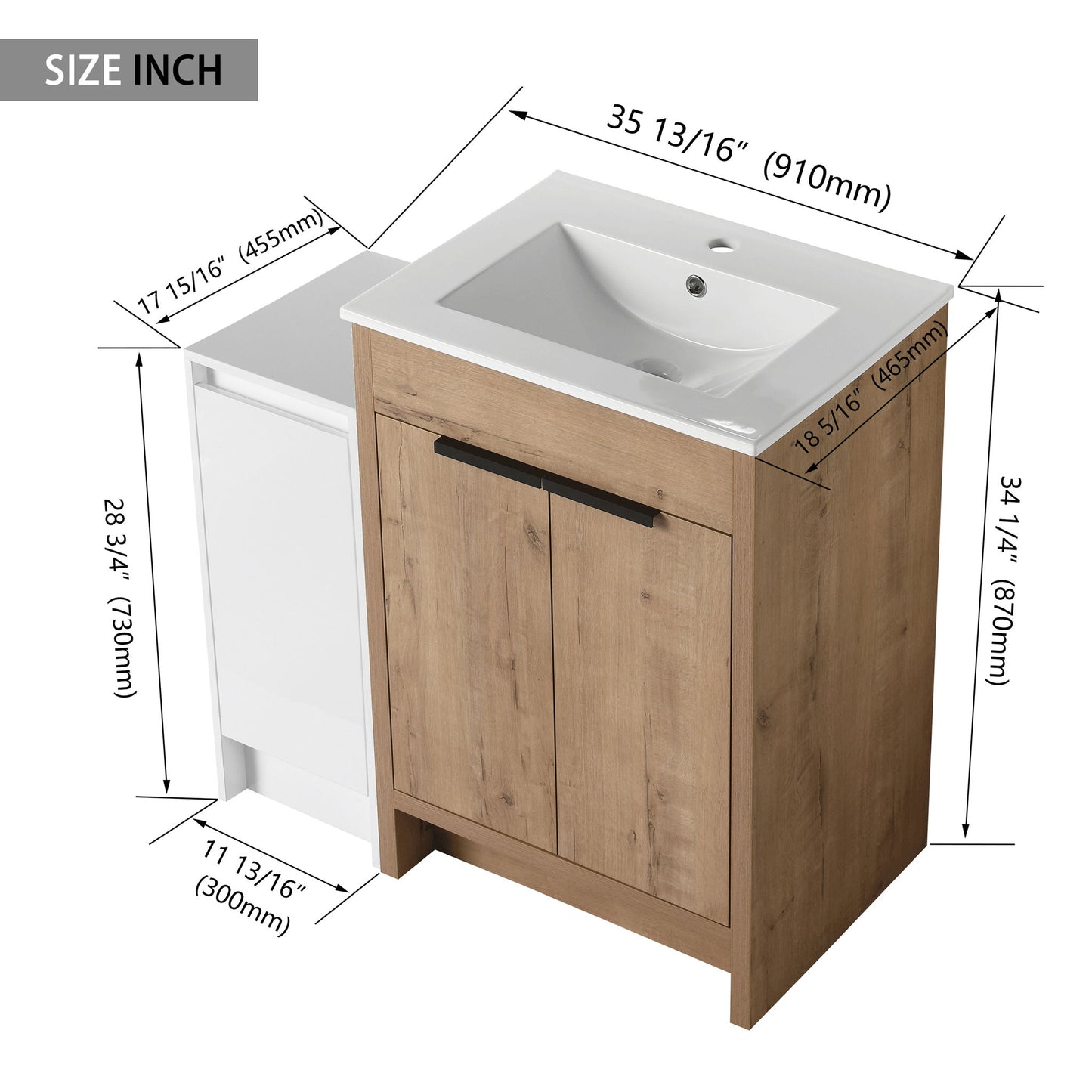 Freestanding Bathroom Vanity With Sink And Storage Cabinets, Soft Closing Doors