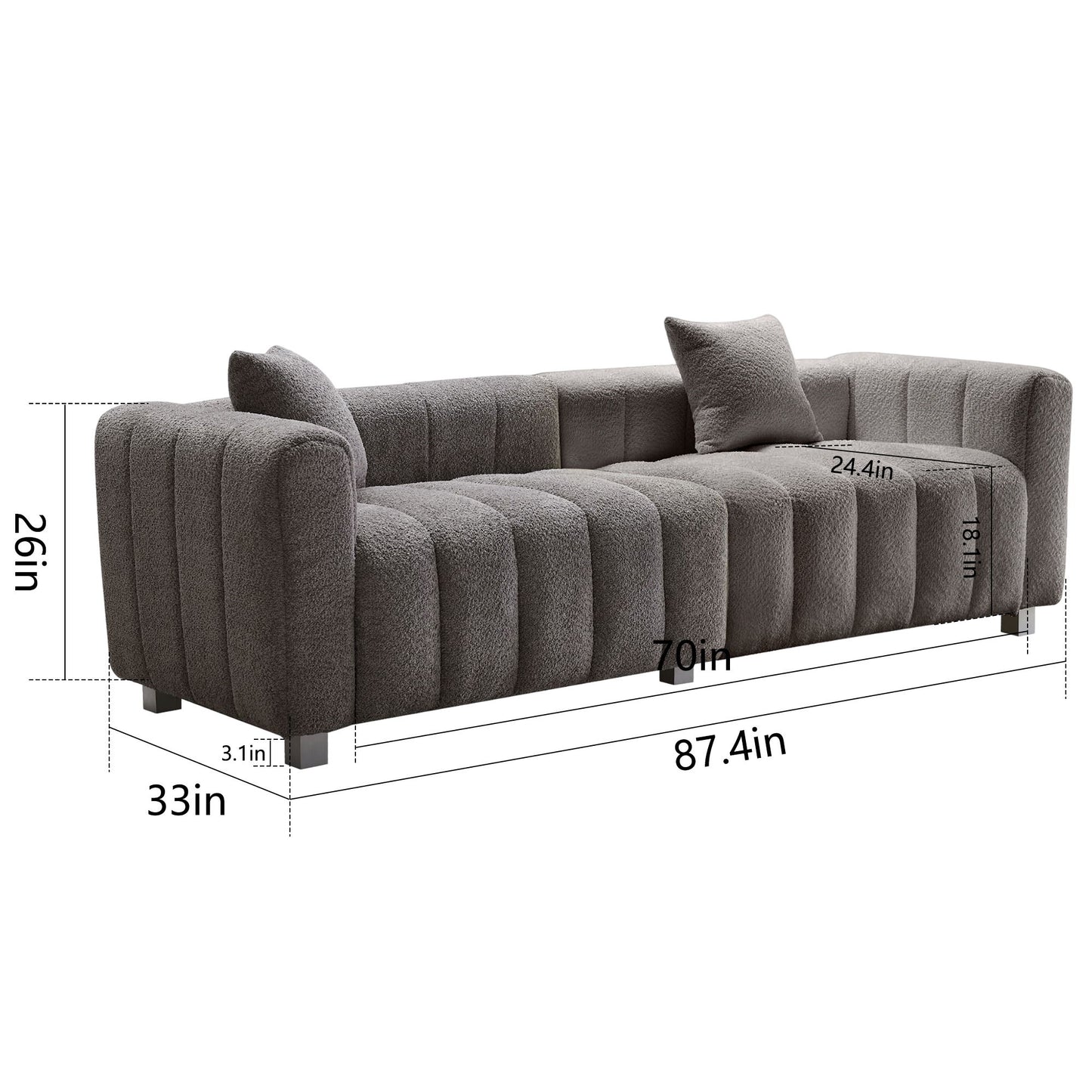 Modern 3 Seater Sofa With 2 Pillows