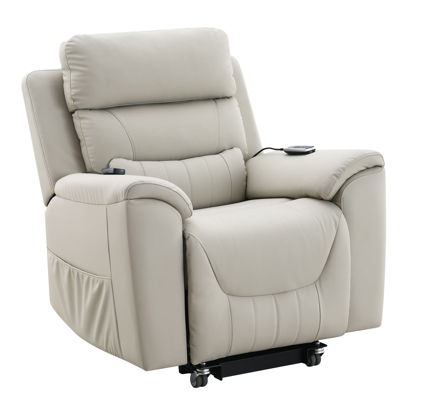 Marsha Light Gray Silicone Synthetic Leather Power Motion Recliner with Lift, Heating & Massage Chair