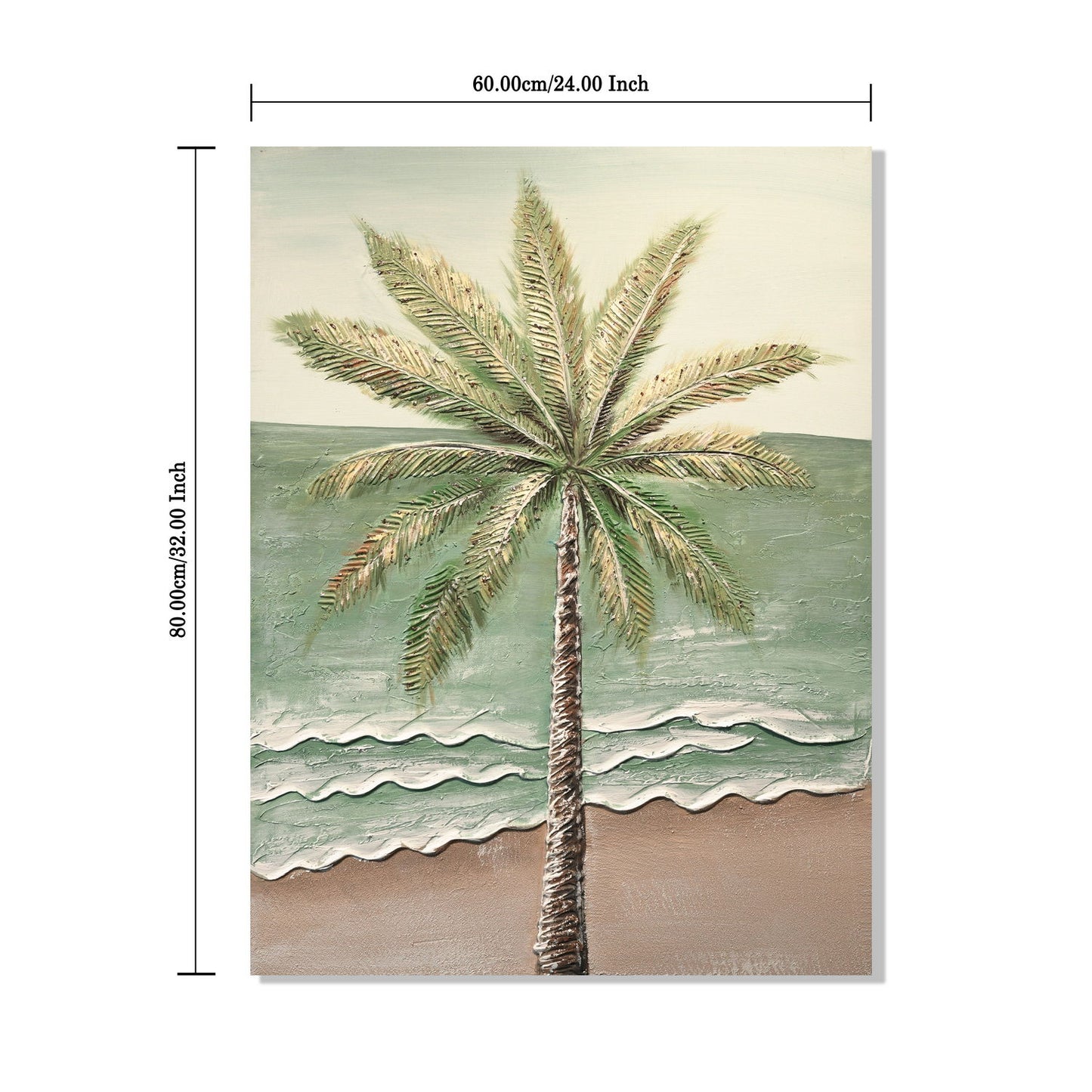 Palm Tree Wall Art, Beach Canvas Painting With Accents, Hand Painted Textured Tropical Decor (Set of 2) - Aqua Blue