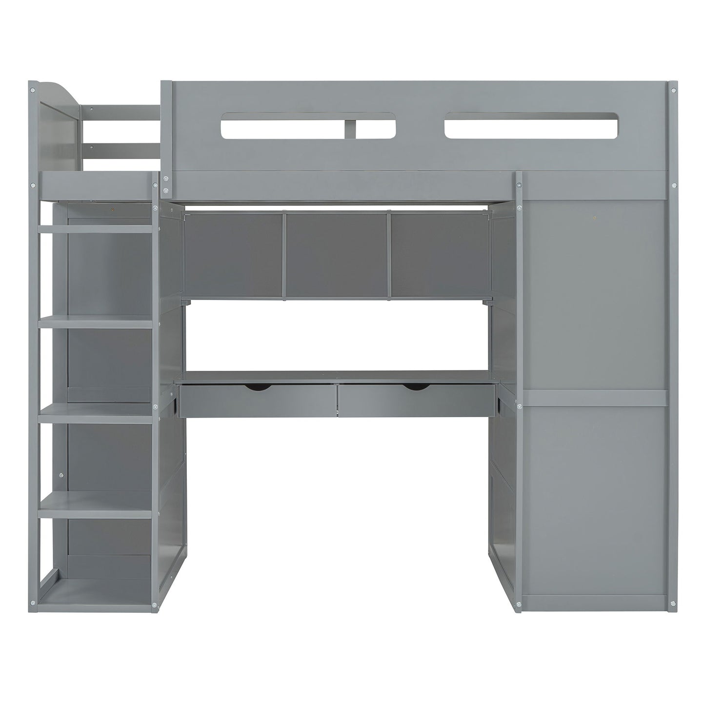 Loft Bed With Desk, Wardrobes, 4 Drawers And 4 Shelves
