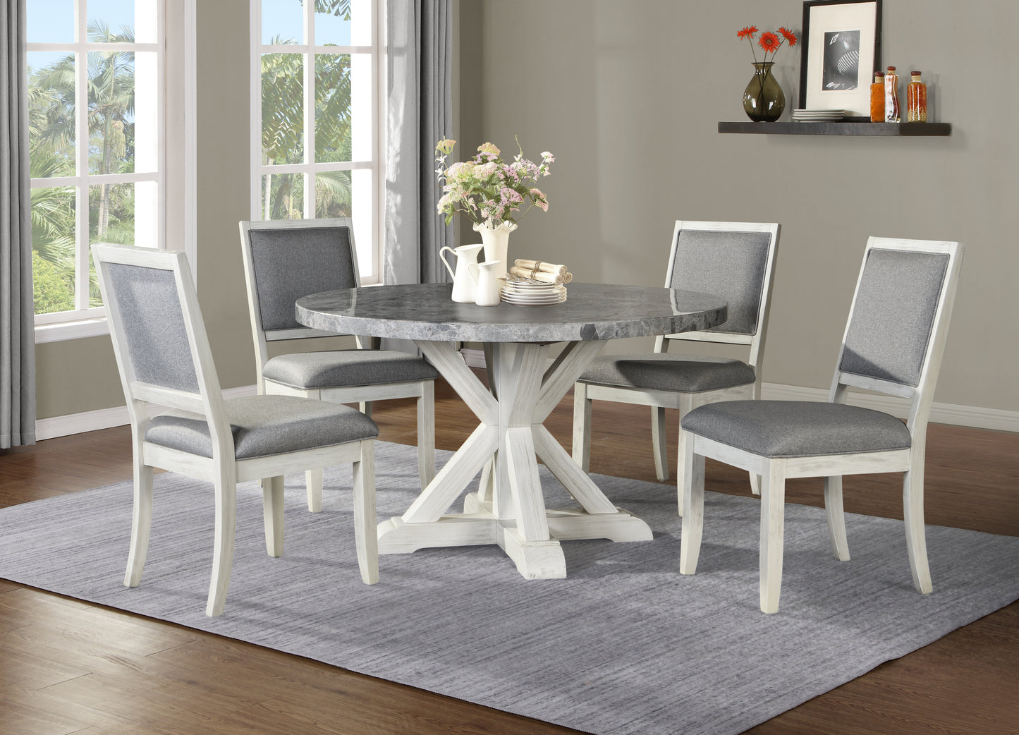 Canova - 5 Piece Dining Set With Round table - Dark Gray