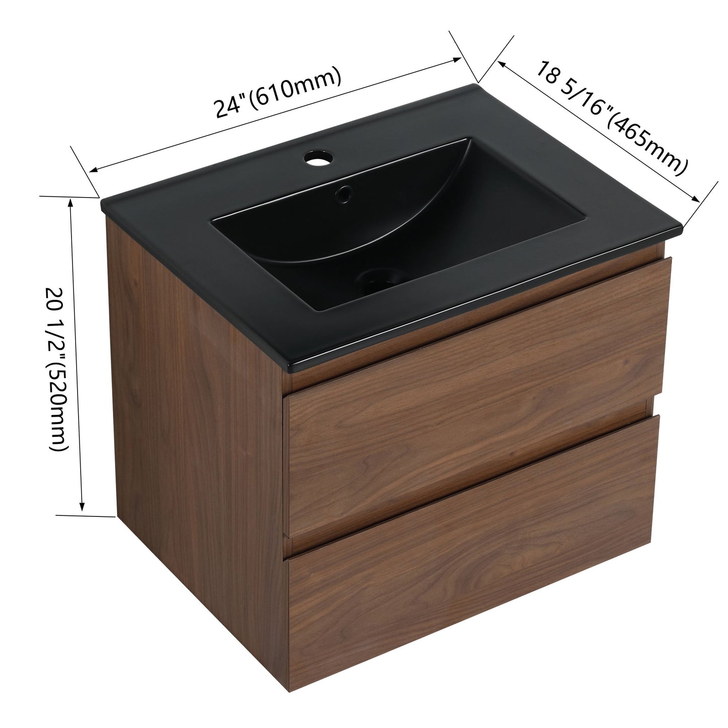 Wall Mounted Bathroom Vanity With Sink, 2 Soft Close Drawers