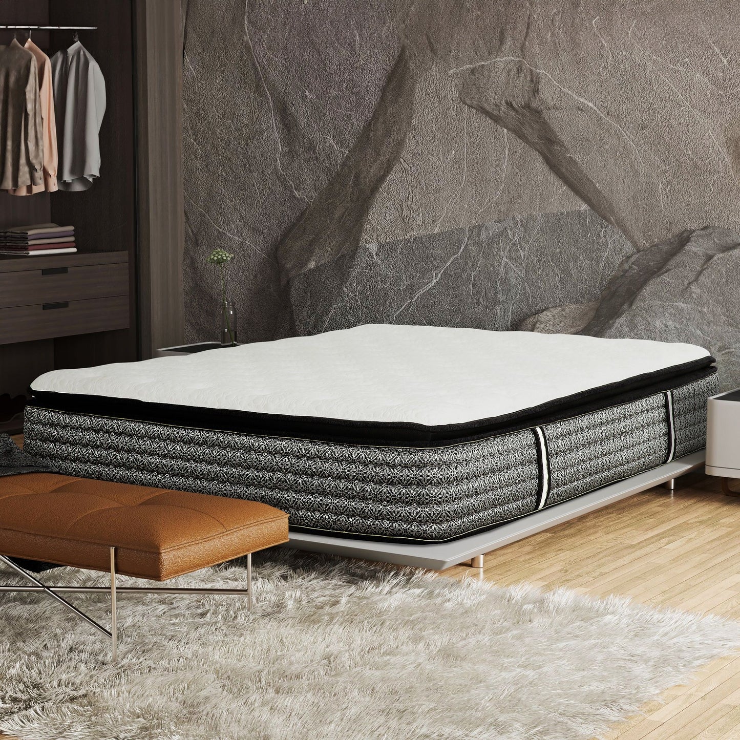 Premium 14" Queen Size Hybrid Mattress In A Box Plush Gel Memory Foam Top With Cooling Technology - Gray / White