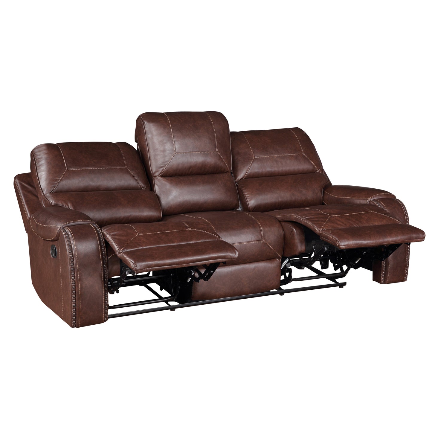 Keily - 3 Piece Manual Reclining Living Room Set In Faux Leather - Dark Brown