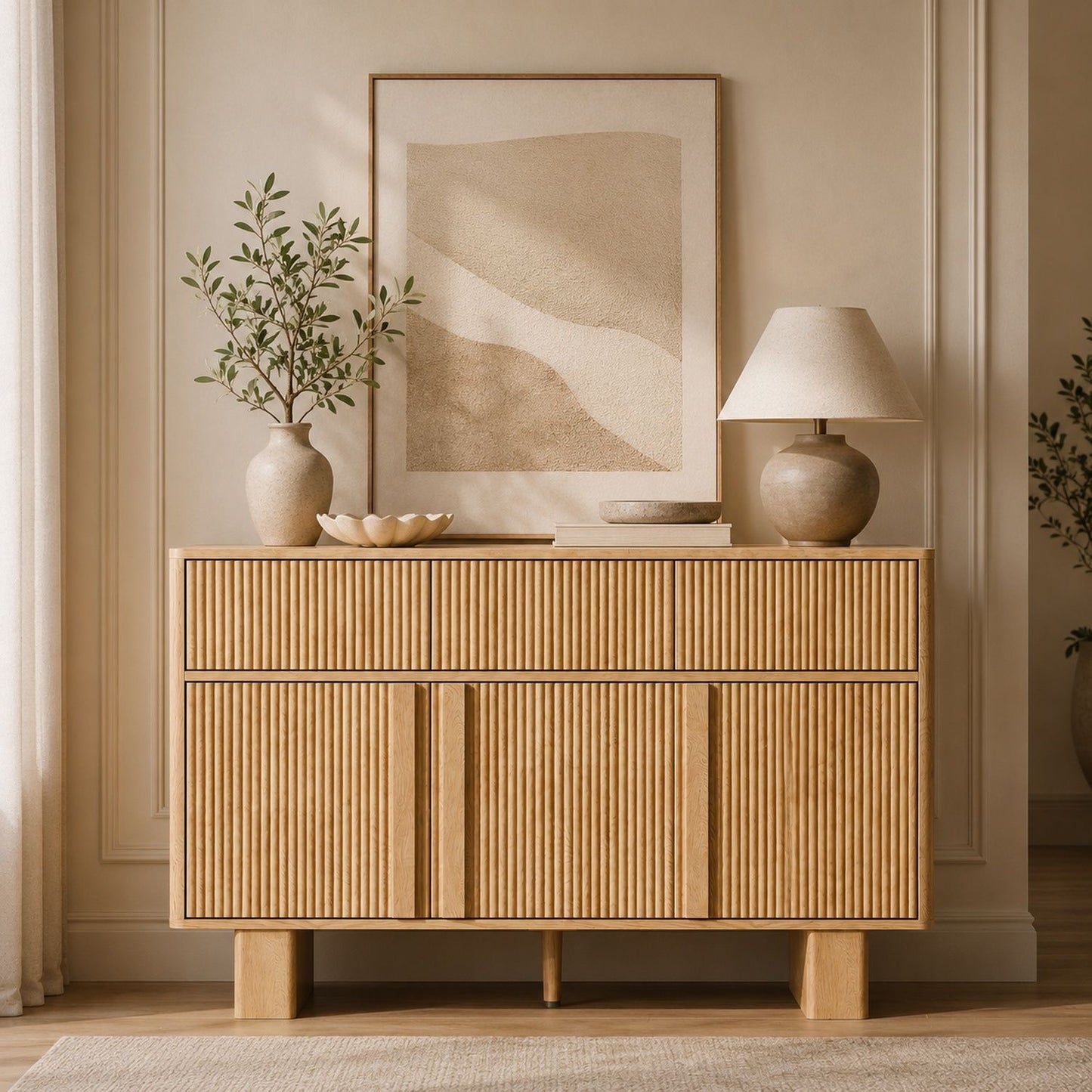 Curved Credenza, Wide Storage Cabinet For Dining Room