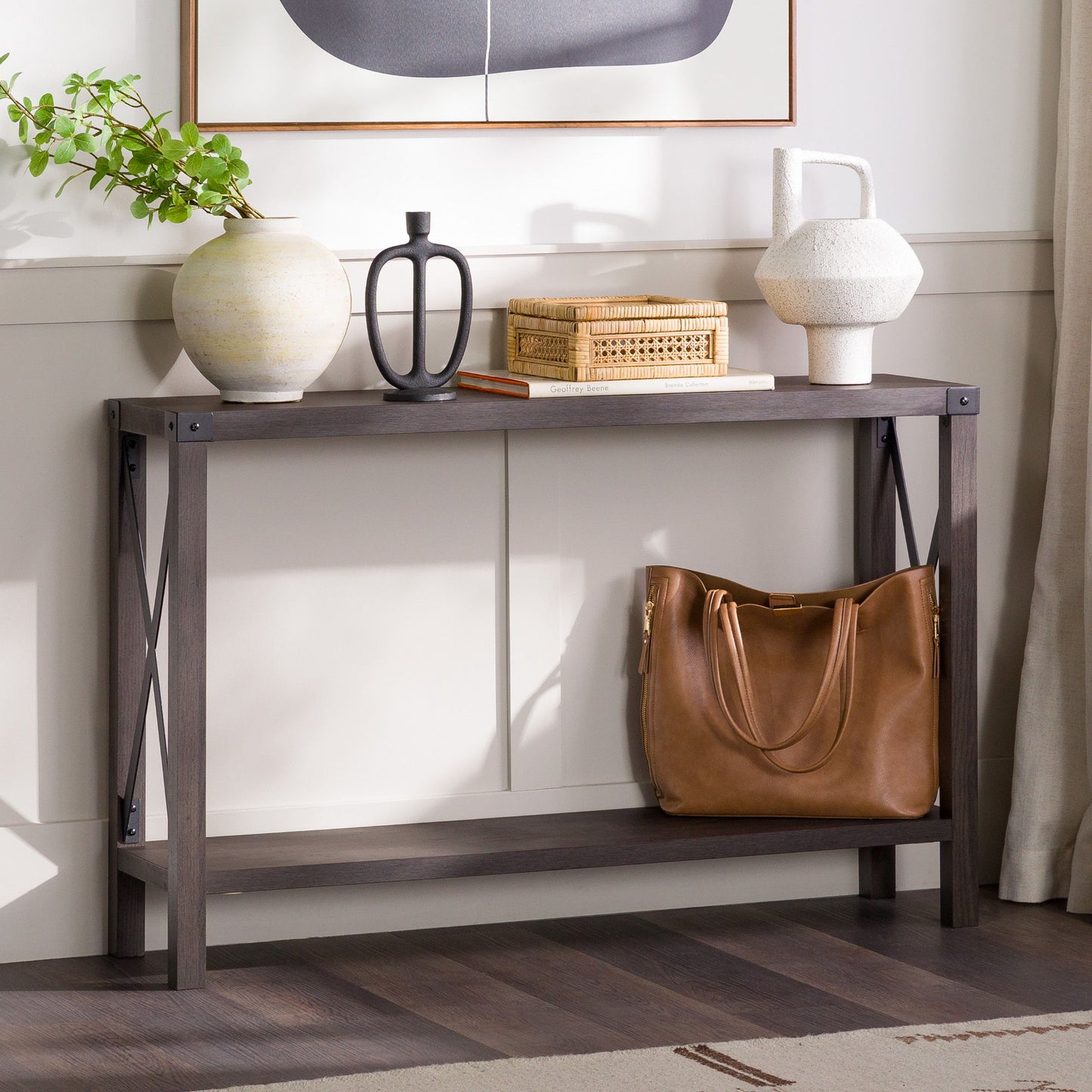 Farmhouse Metal X Table With Lower Shelf