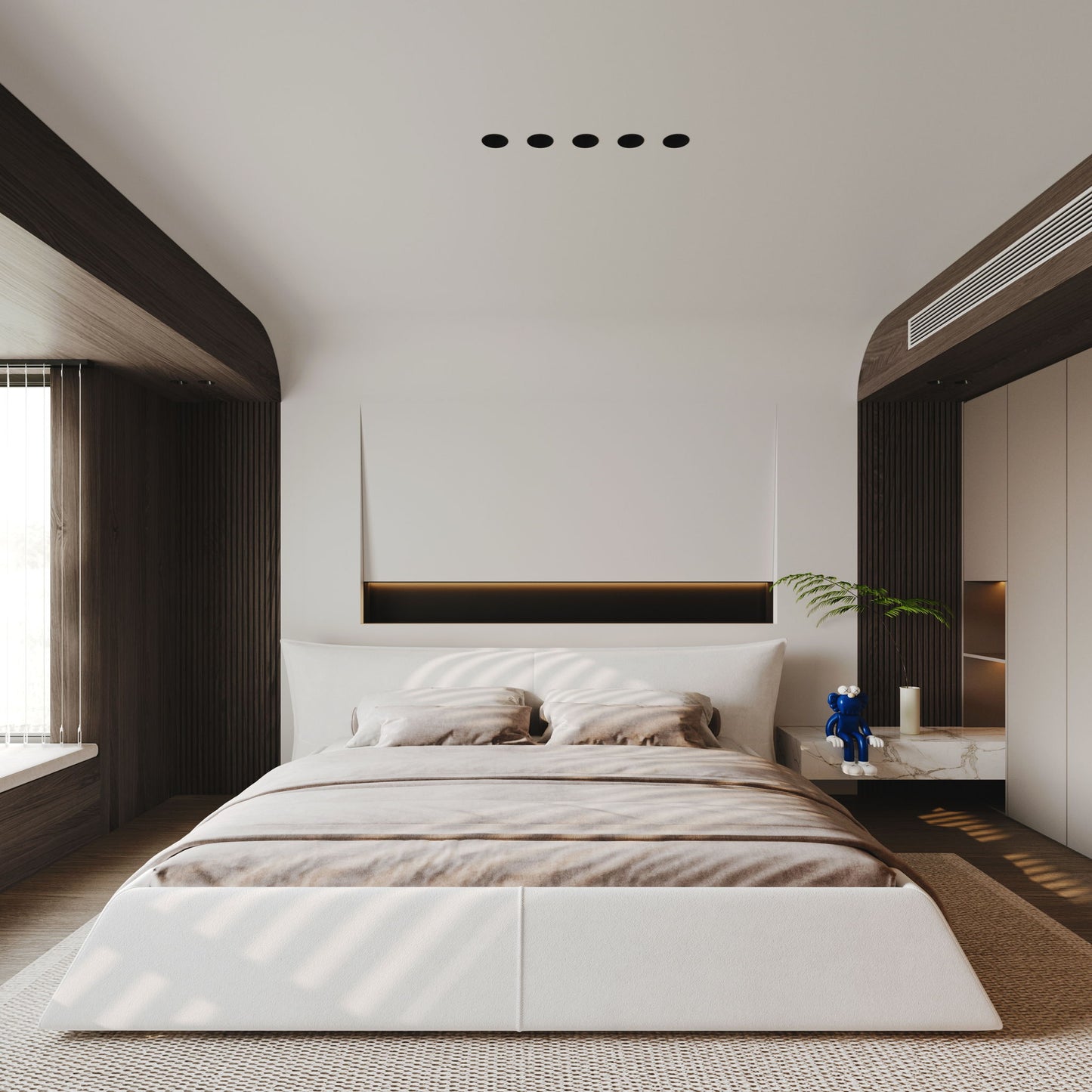 Upholstered Platform Bed With Special Shaped Velvet Headboard