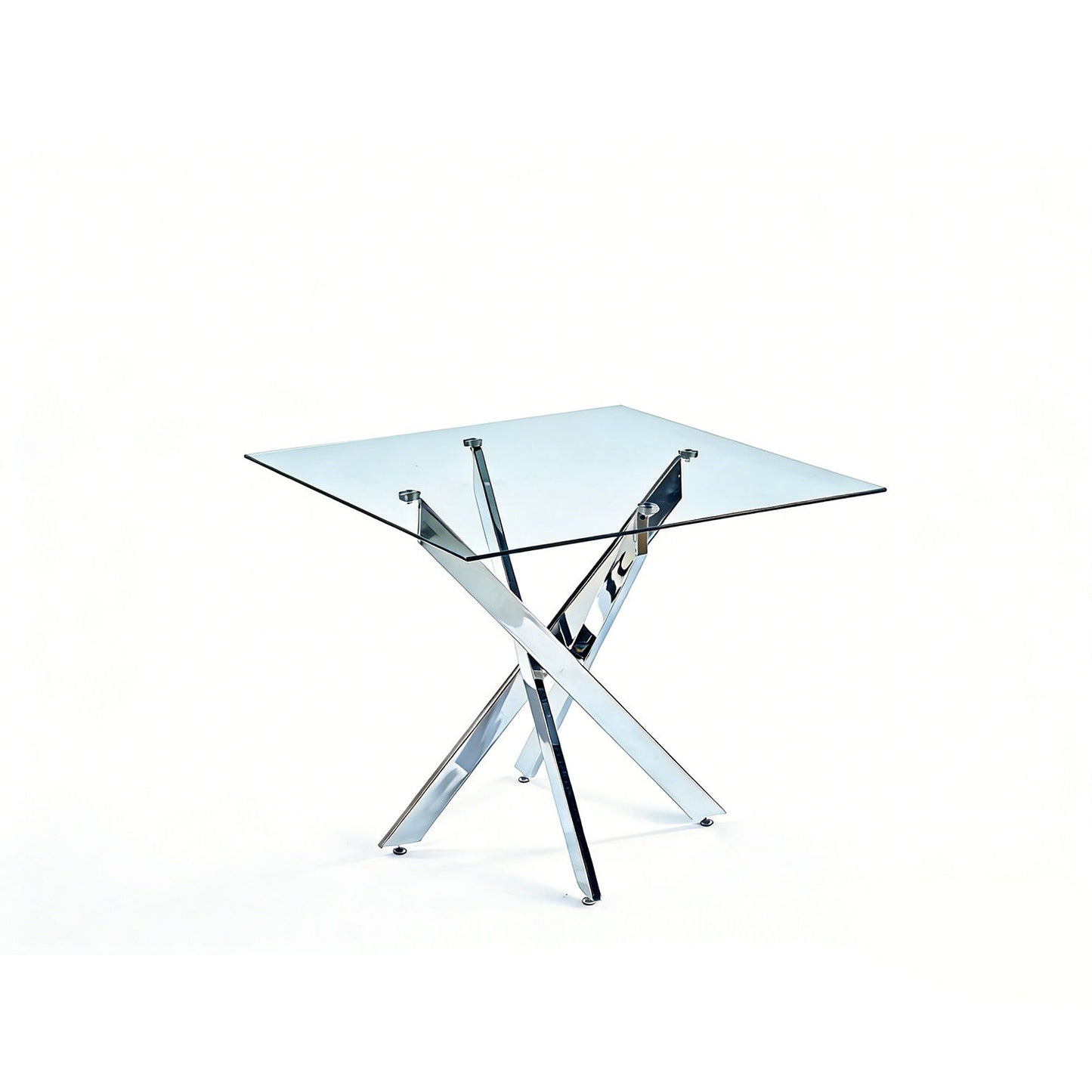 Dining Table With Cross Metal Leg And Tempered Glass, Modern Space Saving Kitchen Table For Living Room Legs, Square Table