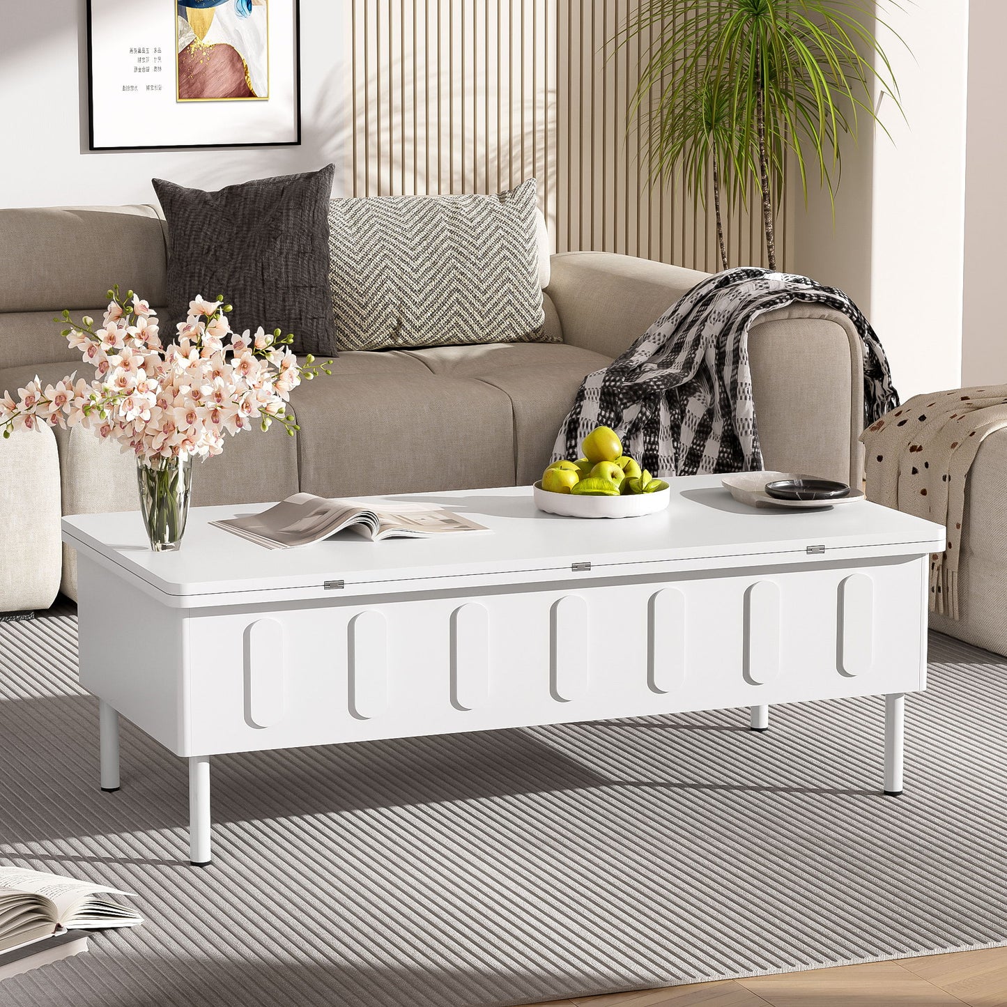 Lift Top Coffee Table With 2 Drawers With Hidden Storage Compartment For Living Room