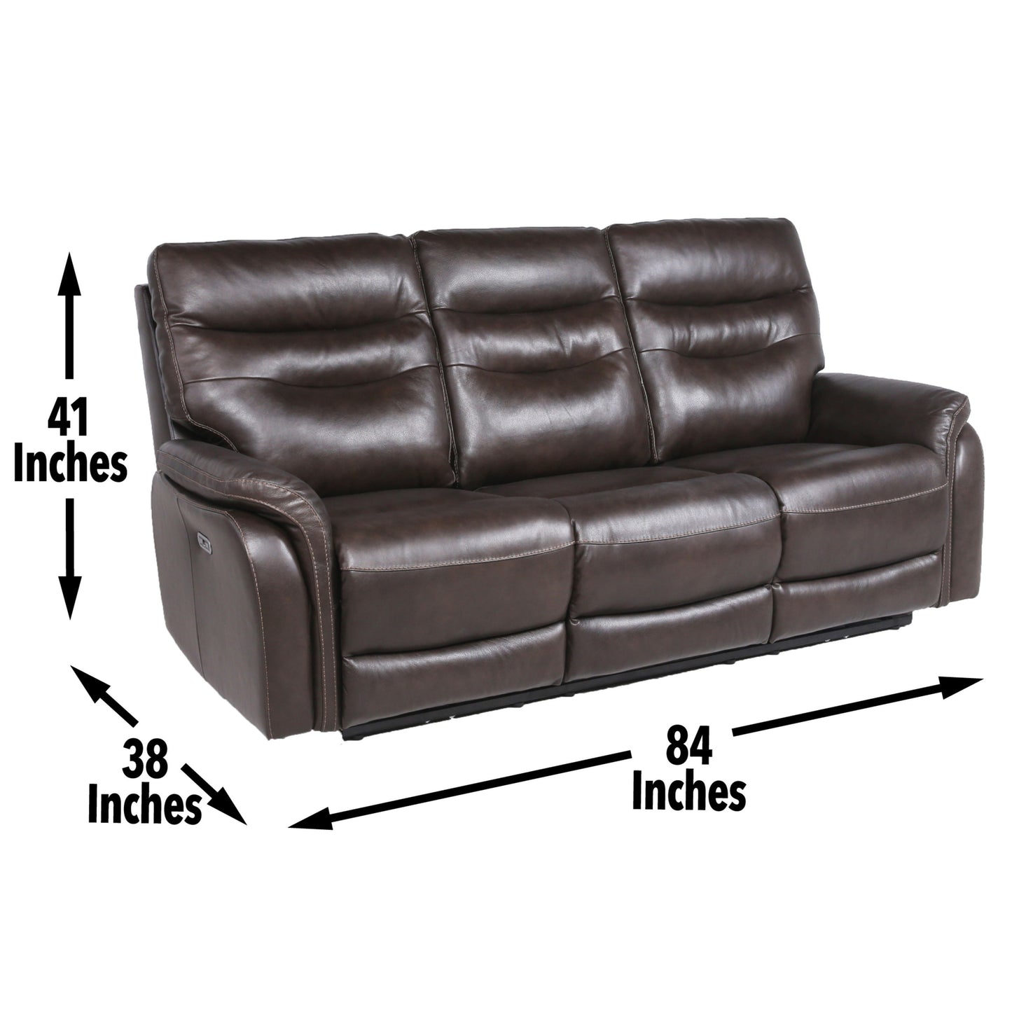 Top-Grain Leather Motion Sofa in Coffee - Contemporary Style, Reclining Footrests, USB Port