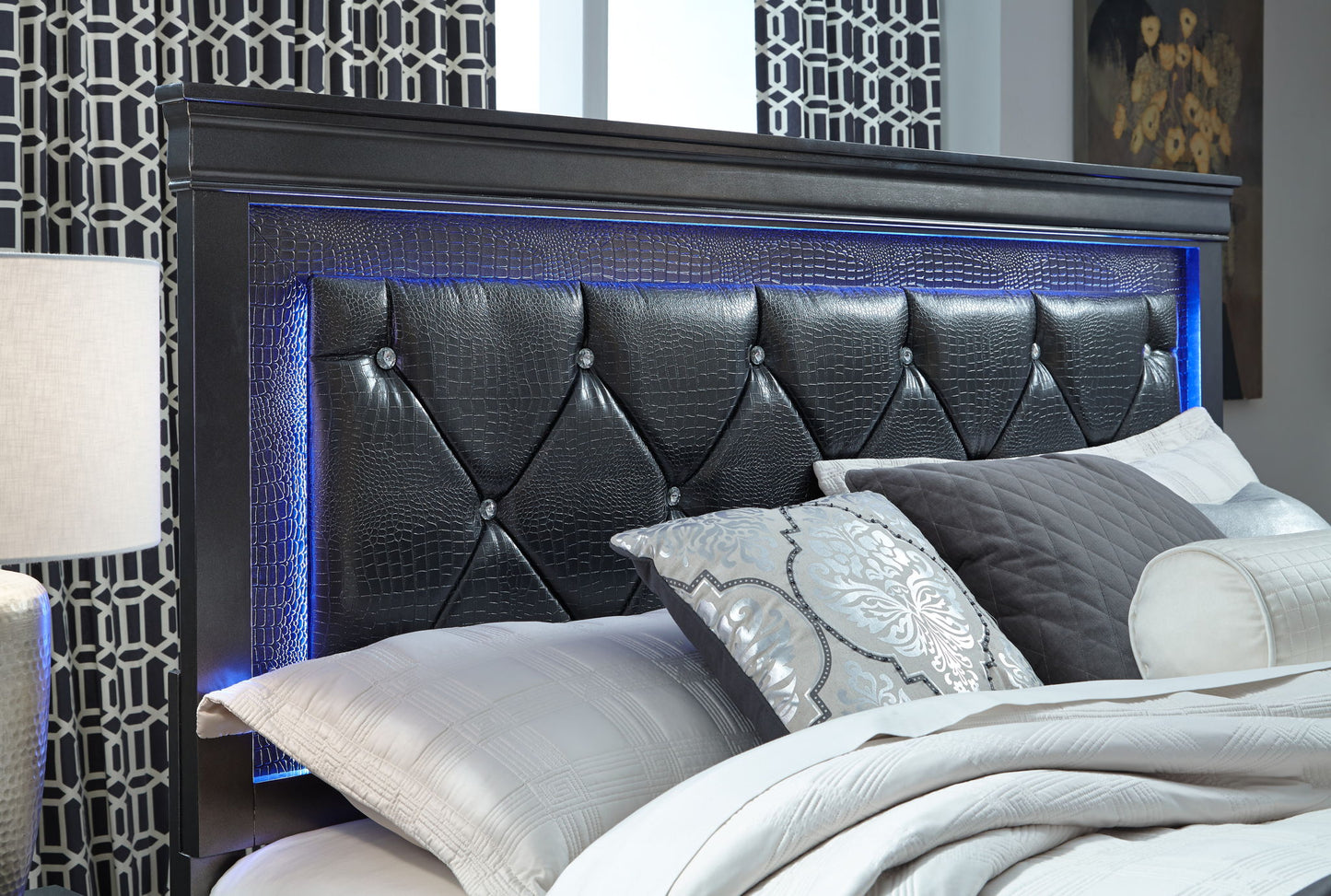 Pompei - Queen Bed Headboard With LED And Footboard - Metallic Gray