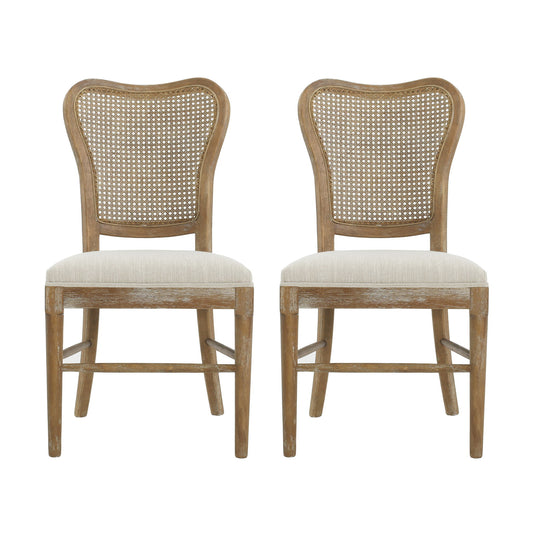 Classic Retro Dining Chair (Set of 2) With Rattan Backrest - Dark Brown / Beige