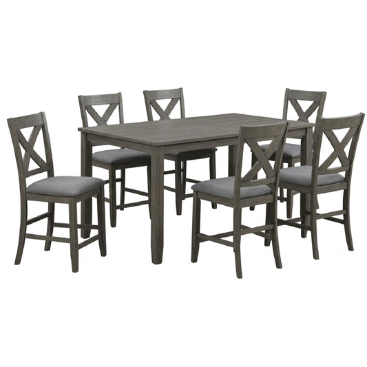 7 Piece Dining Room Furniture, Counter Height Table And 6 Chairs Set - Gray