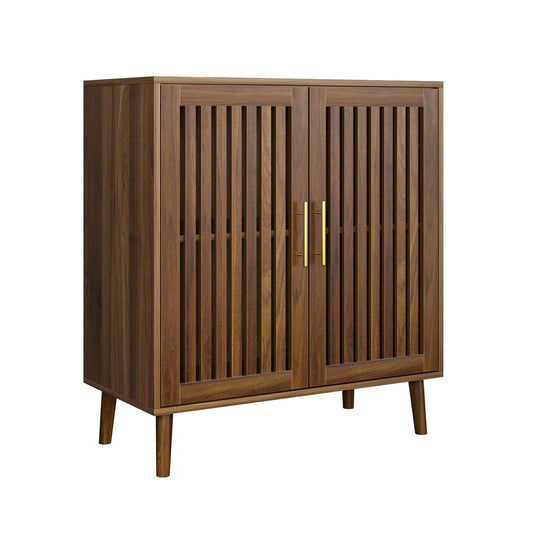 Farmhouse Sideboard Buffet Cabinet With Louvered Doors, Wood Coffee Bar Storage For Kitchen & Living Room - Walnut