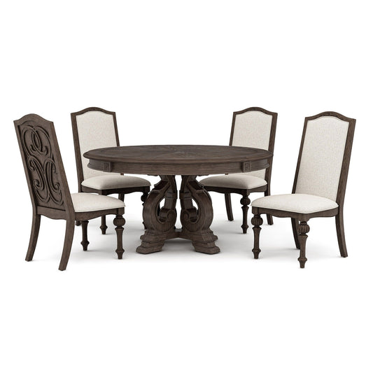 5 Piece Dining Set Round Table And Side Chairs - Ivory / Natural / Natural / Rustic