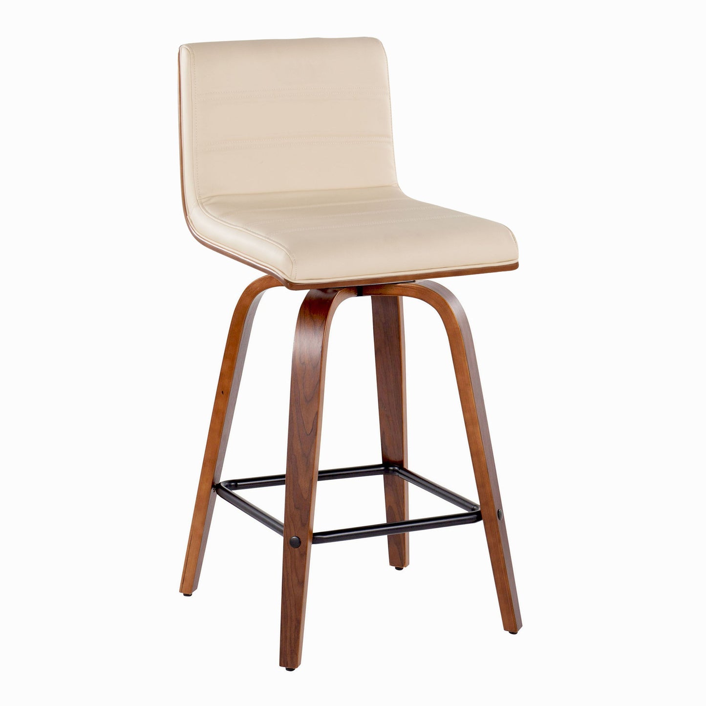 Vasari - Mid Century Modern Fixed Height Counter Stool, Swivel With Square Footrest (Set of 2)