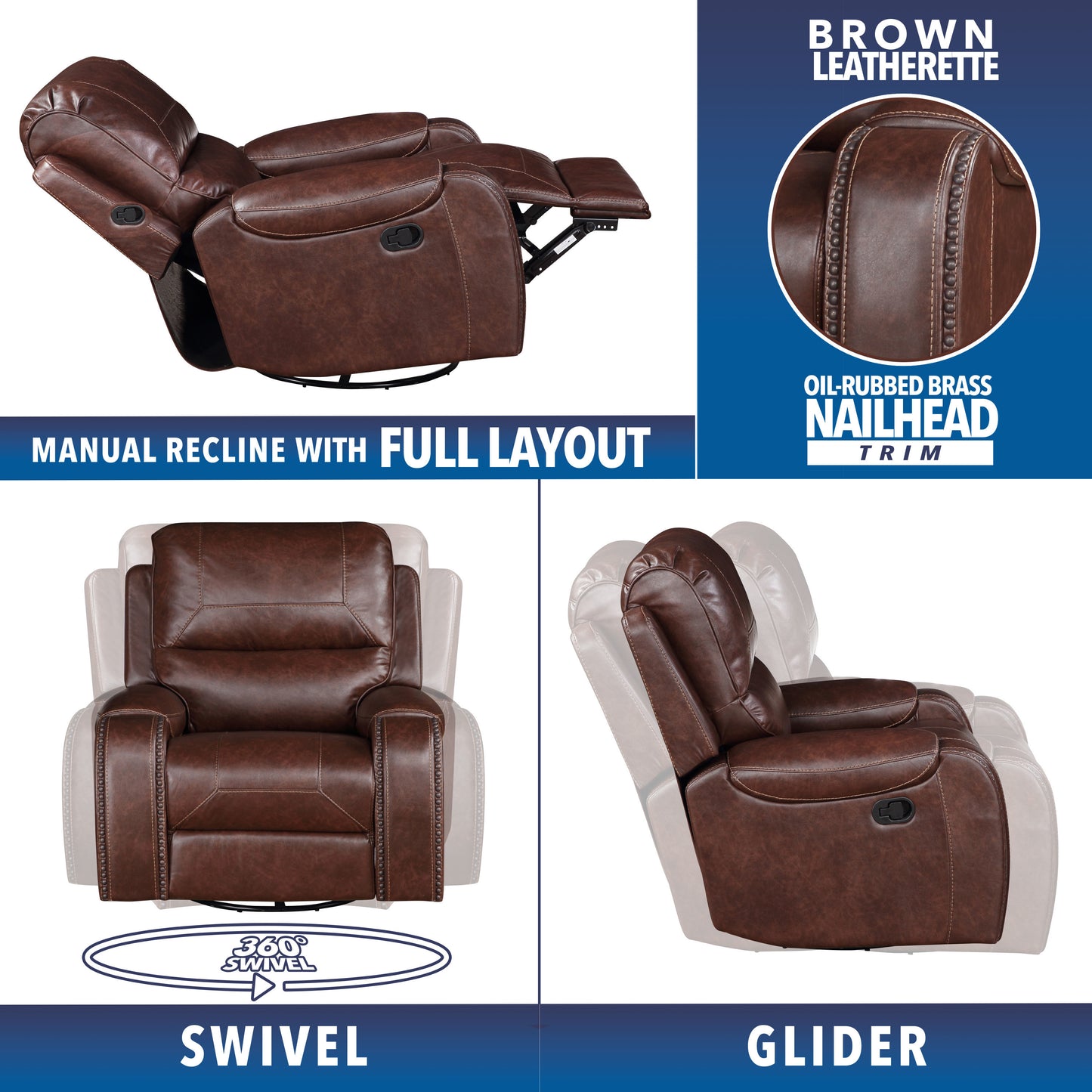 Keily - 3 Piece Manual Reclining Living Room Set In Faux Leather - Dark Brown