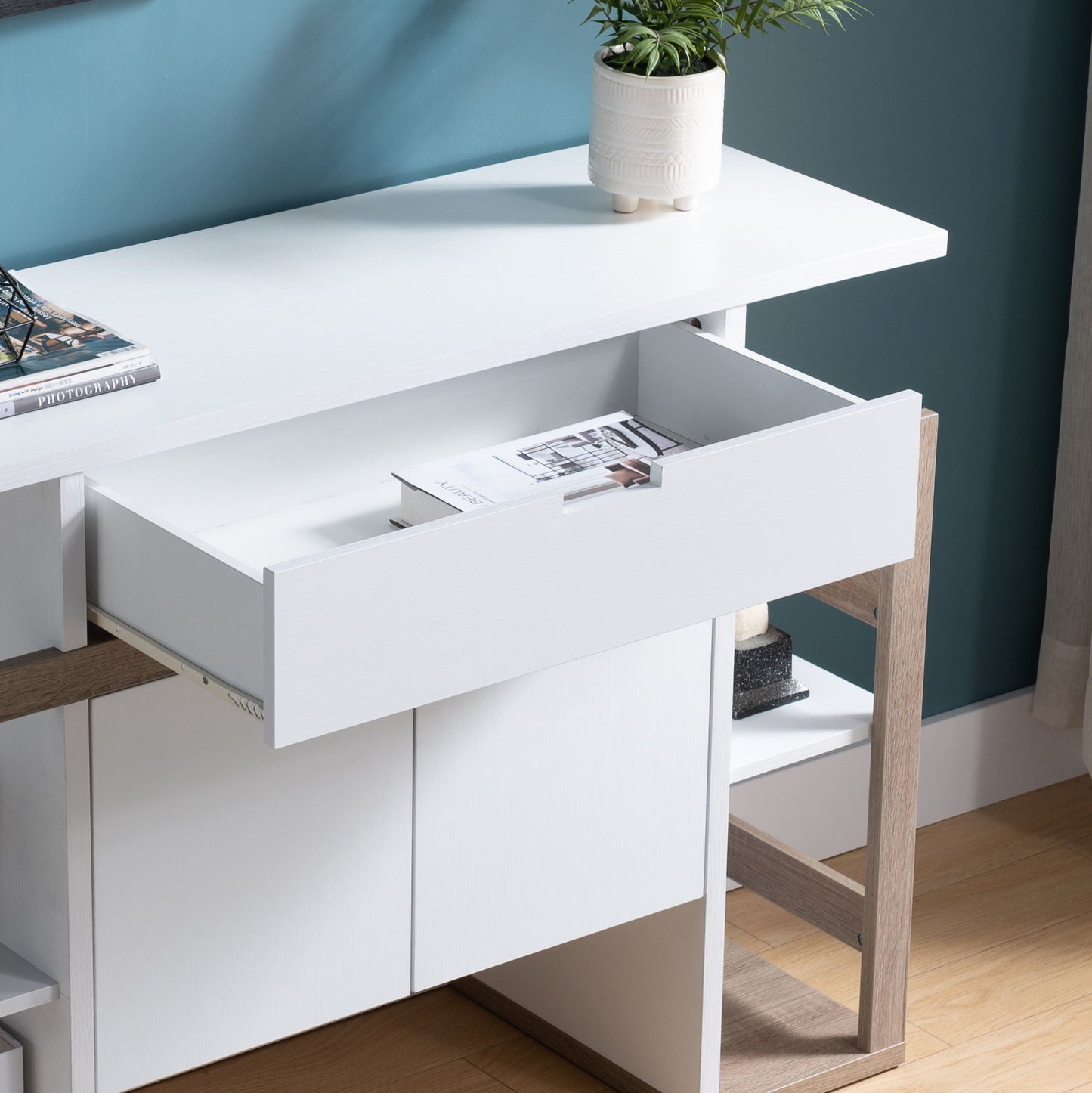 Modernize Kitchen Buffet Organizing Cabinet With 4 Shelves - White / Dark Taupe