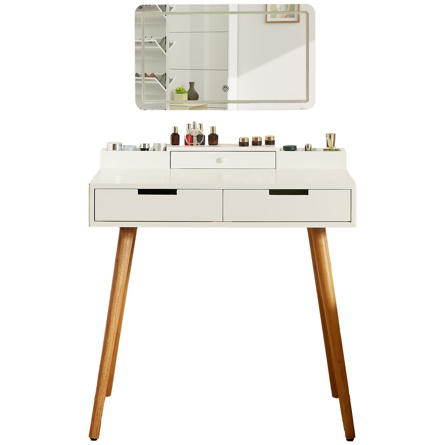 Makeup Vanity Desk With Removable Mirror And Lights, 3 Color Modes & Adjustable Brightness Dressing Table, Small Vanity Table Set With 2 Drawers For Bedroom - White