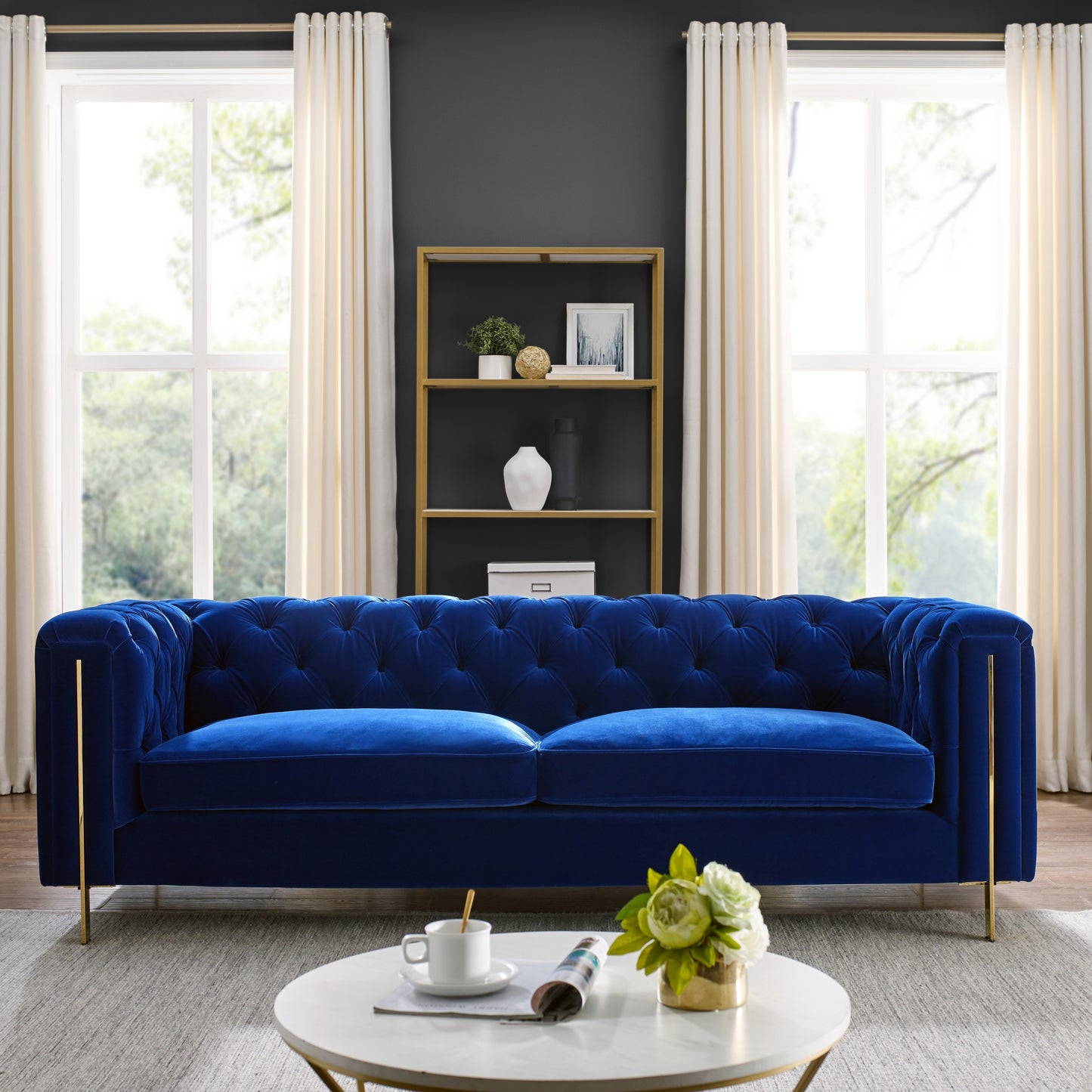 Charlene - Velvet Button Tufted Sofa - Blue