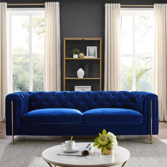 Charlene - Velvet Button Tufted Sofa - Blue