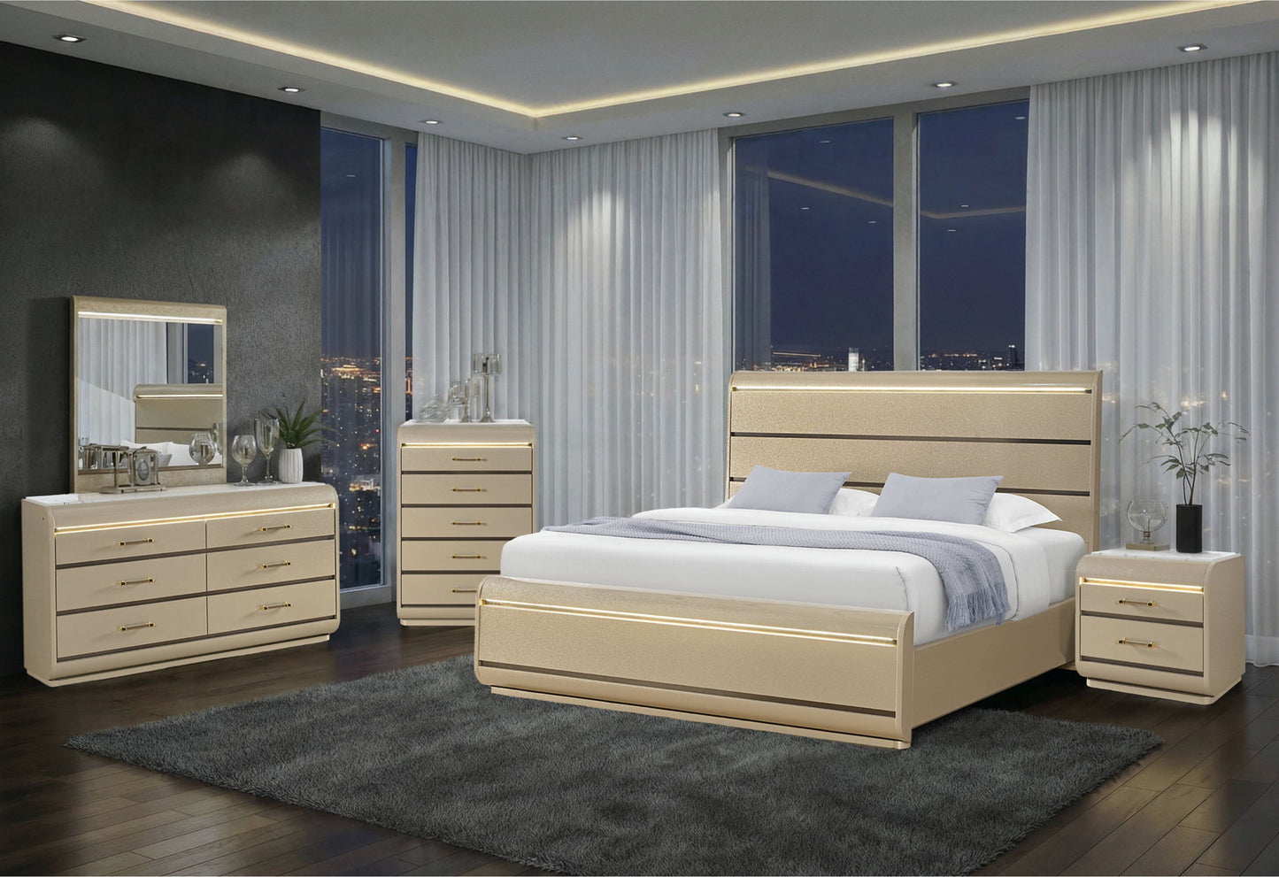 Genesis - King Bed Footboard / Side Rails And Slats - Gold