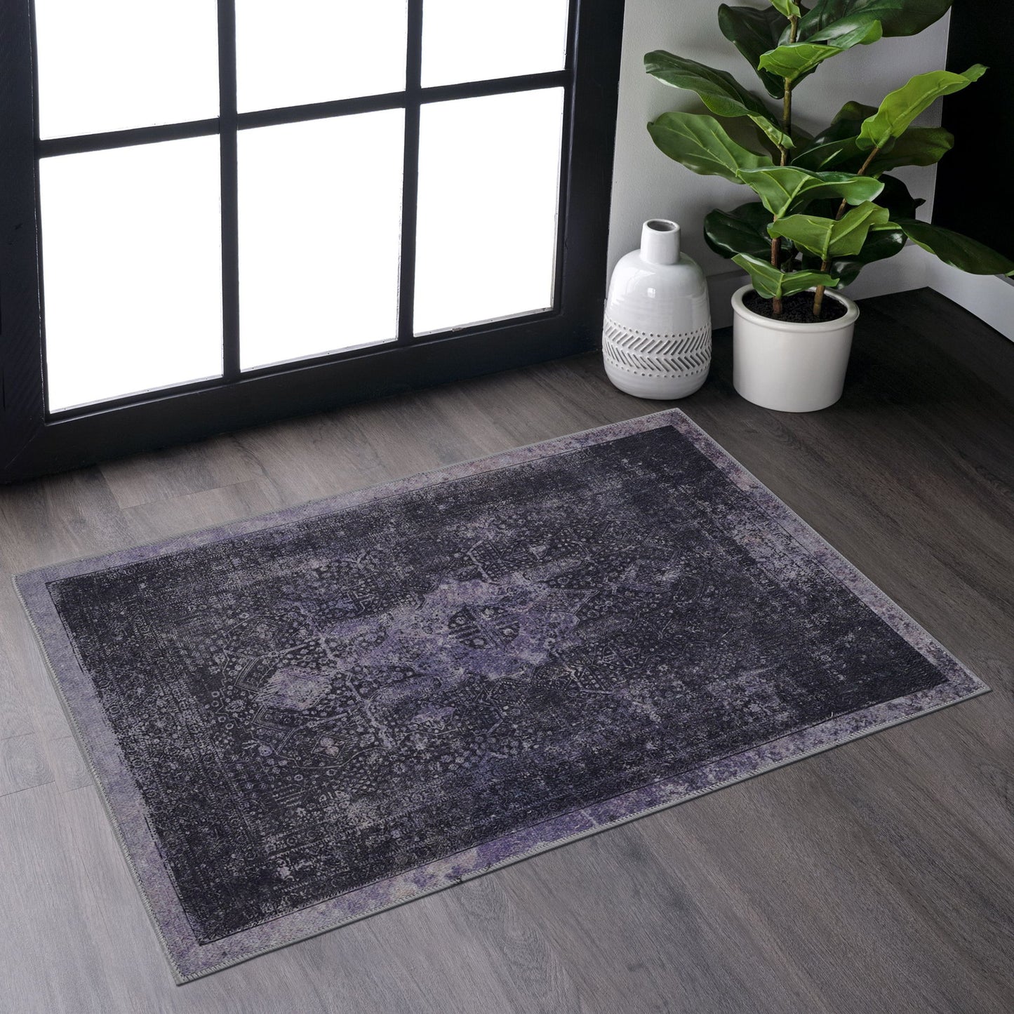 2' x 3' Machine Washable Area Rugs, Low-Pile, Non-Slip, Non-Shedding, Foldable, Kid & Pet Friendly - Anthracite