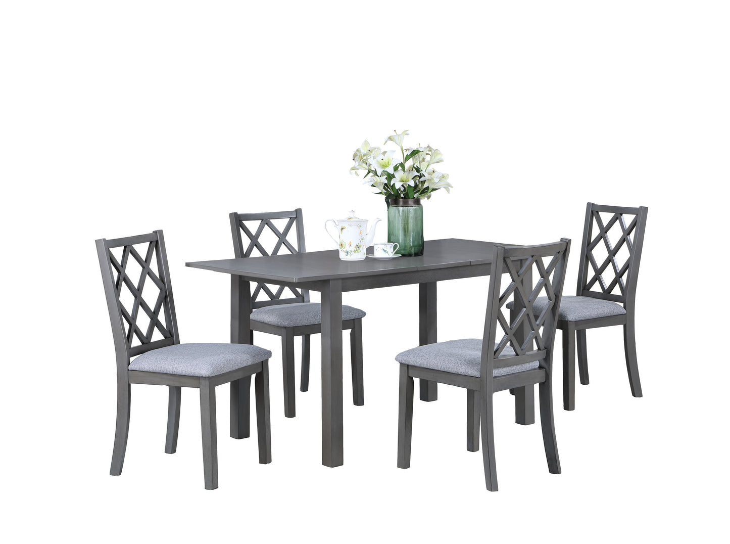 Carlisle - 5 Piece Extendable Wood Dining Set With Upholstered Seat Cushion (Set of 5) - Gray