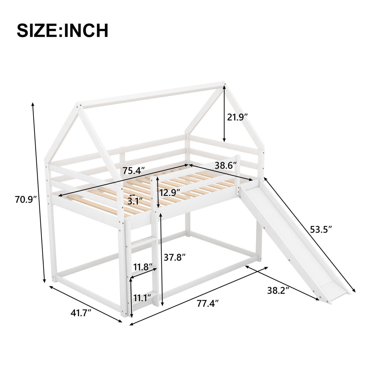 House Shape Bunk Bed With Slide And Ladder