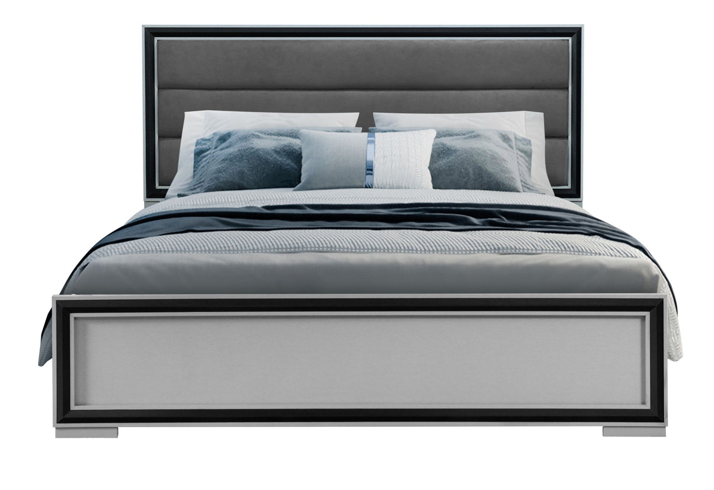 Amelia - 5 Piece Queen Bedroom Set With LED - Gray Black
