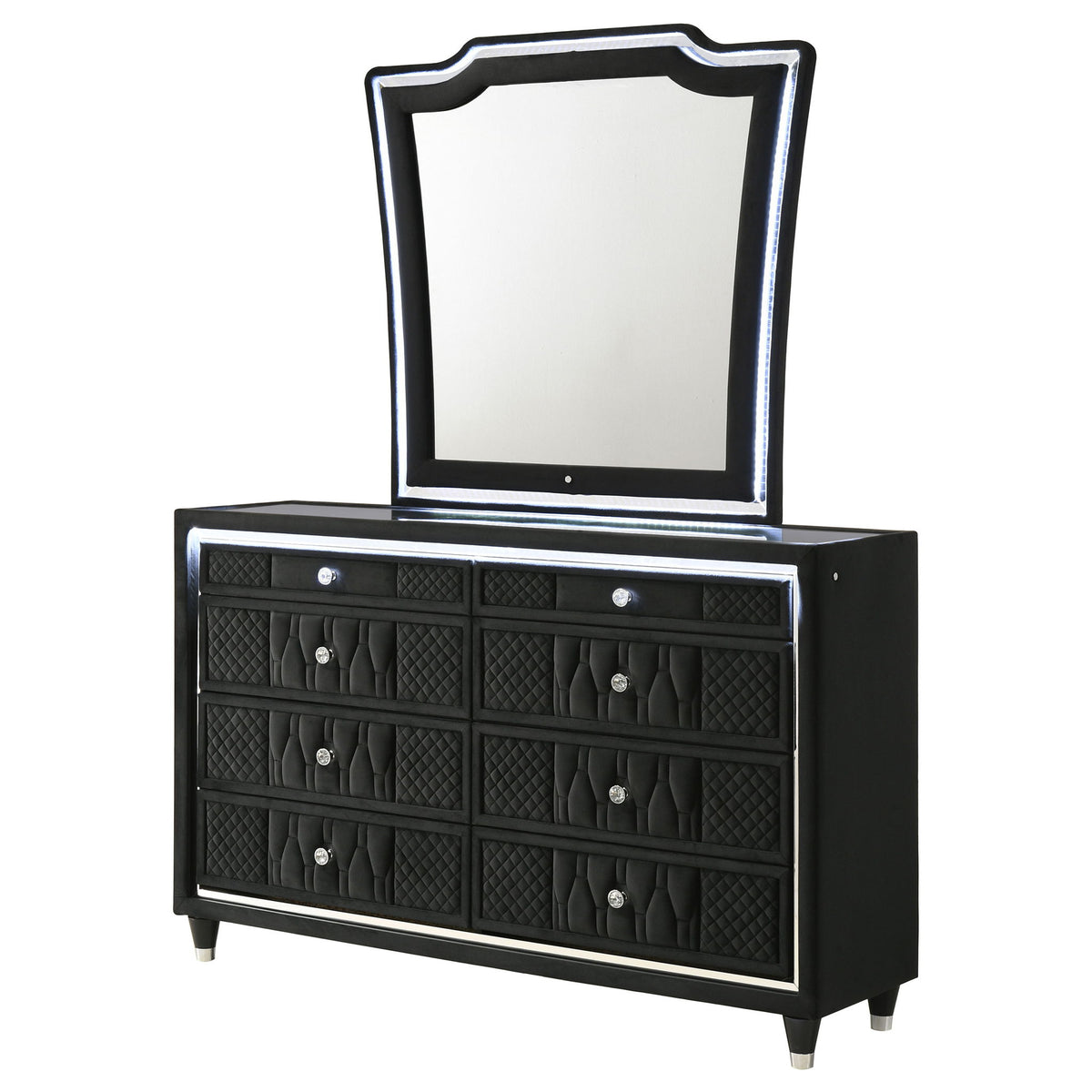 Mika - 8 Drawer LED Dresser With Mirror - Black