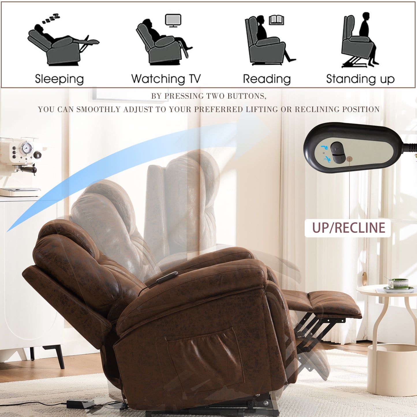 Power Lift Recliner Chair with Massage  Elderly, Overstuffed Wide Recliners, Heavy Duty and Safety Motion Reclining Mechanism