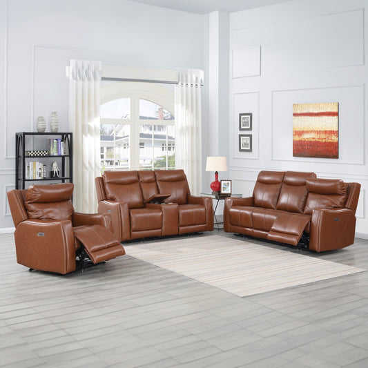 Steve Silver Natalia - Top Grain Leather 3 Piece Power Reclining Living Room Set - Brown