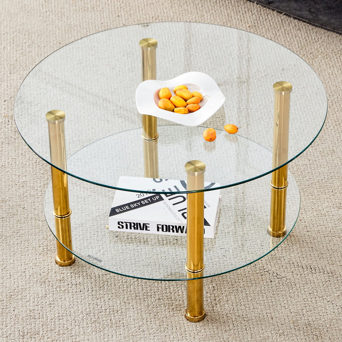 Contemporary Minimalist Double Layer Tempered Glass Coffee Table - Gold / Transparent
