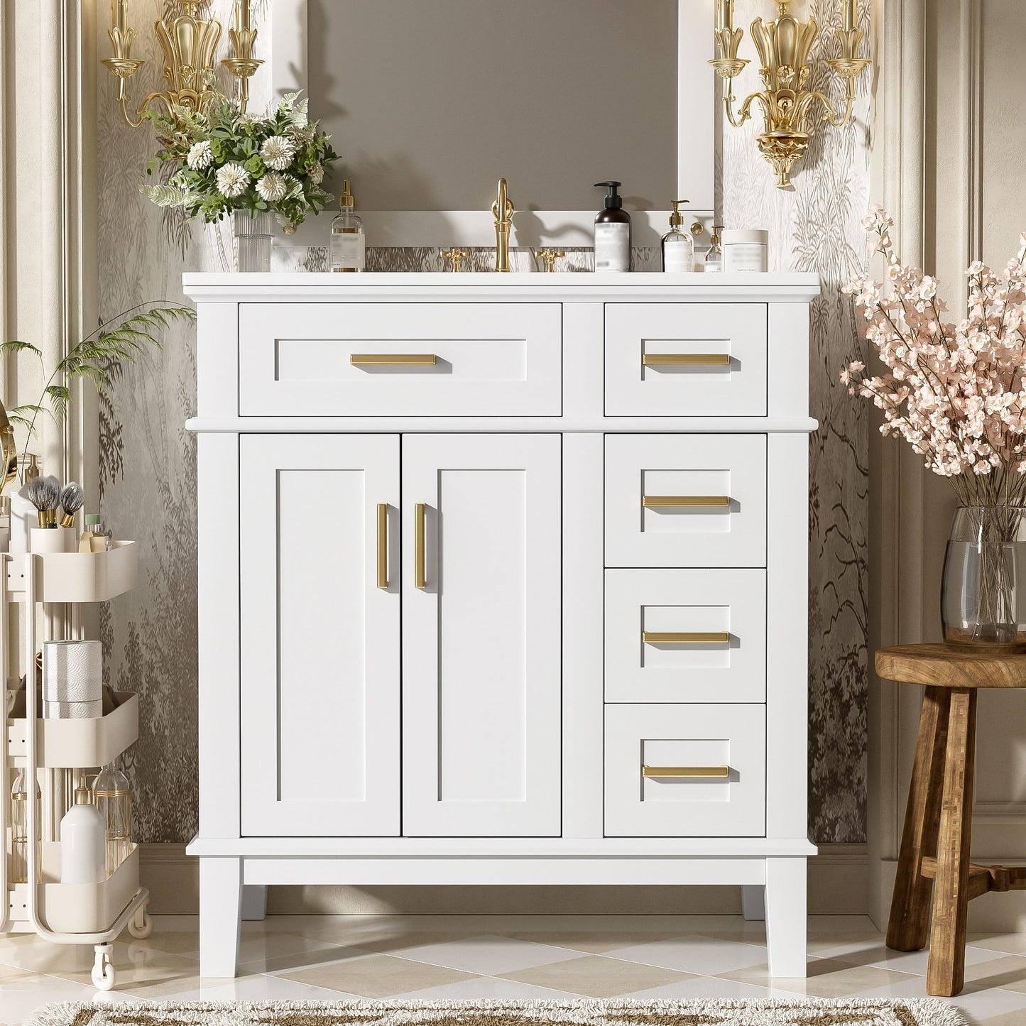 Modern Bathroom Vanity With Sink, Storage Cabinet, Soft Close Doors, Deep & Standard Drawers
