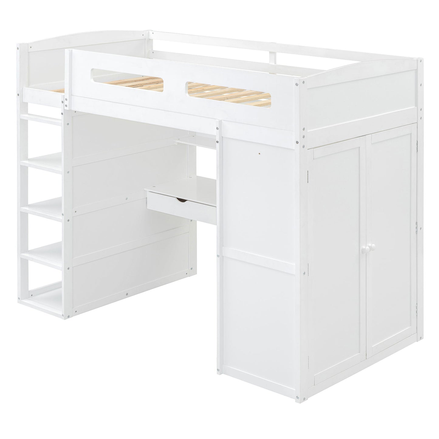 Loft Bed With Desk, Wardrobes, 4 Drawers And 4 Shelves