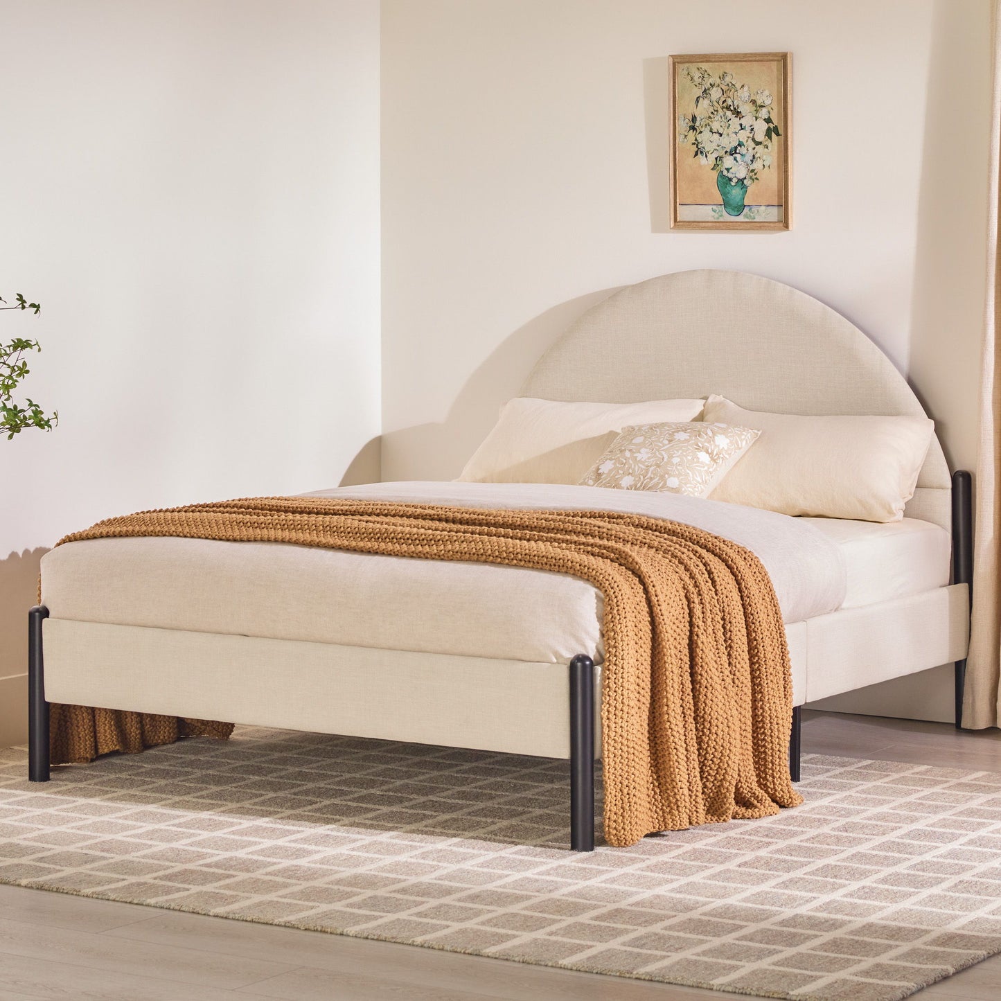 Bed Modern Upholstered Curved Headboard