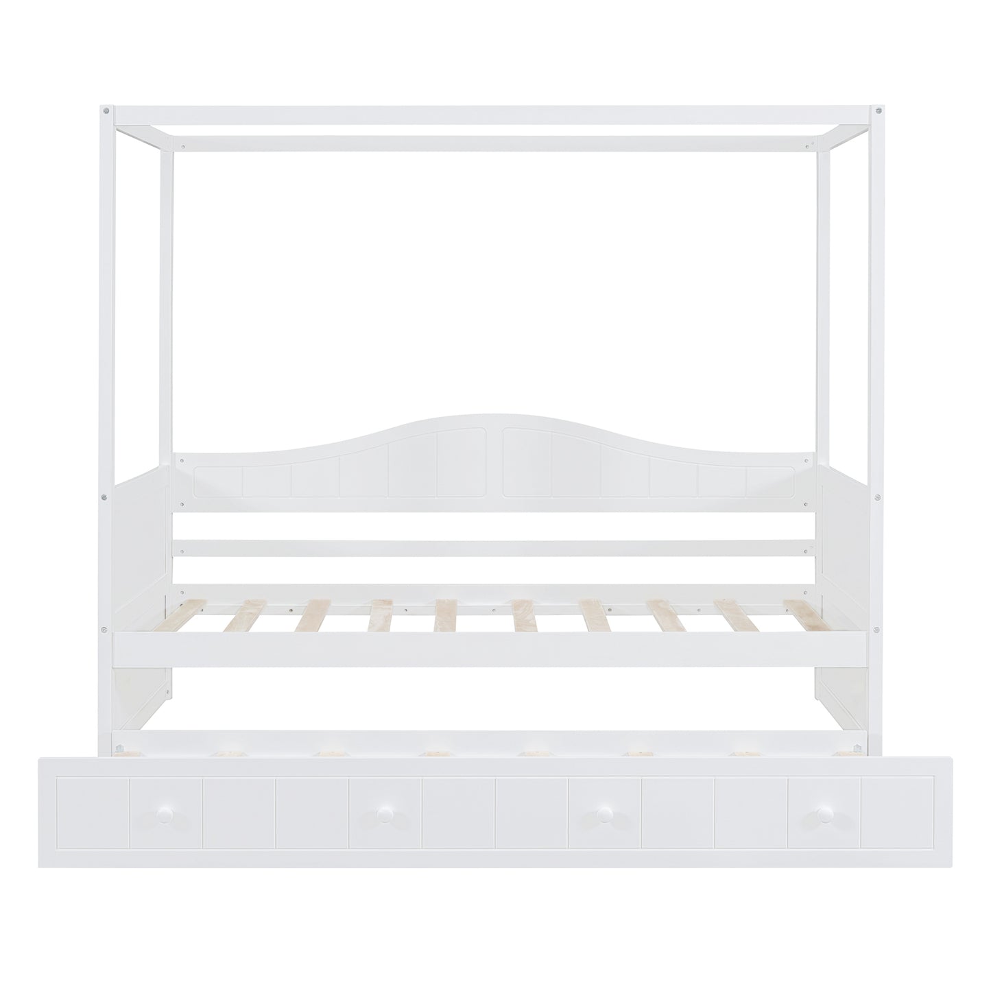 Twin Size Canopy Day Bed with twin size Trundle, White